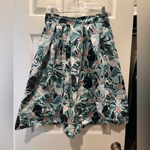Mid length floral skirt.